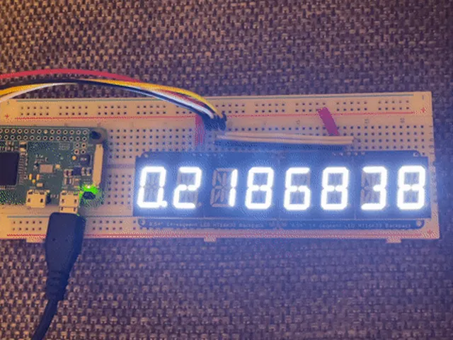 The 14-segment displays counting up